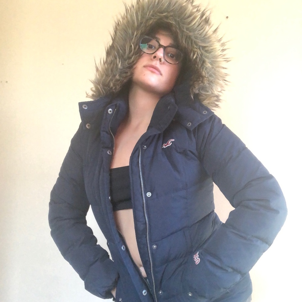 Navy blue puffer coat